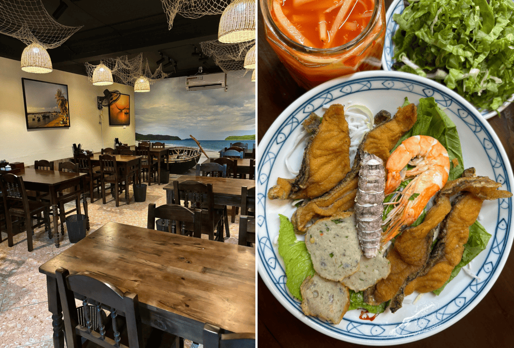 B&uacute;n ri&ecirc;u kết hợp với c&aacute;, bề bề, chả c&aacute; tạo n&ecirc;n hương vị phong ph&uacute;, mới mẻ, th&iacute;ch hợp cho bữa s&aacute;ng tại H&agrave; Nội (Nguồn: B&uacute;n ri&ecirc;u c&aacute; Trường Sa)